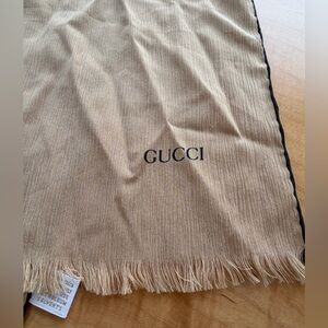 Gucci Beige Neutral tone Fringed Scarf- 100% silk